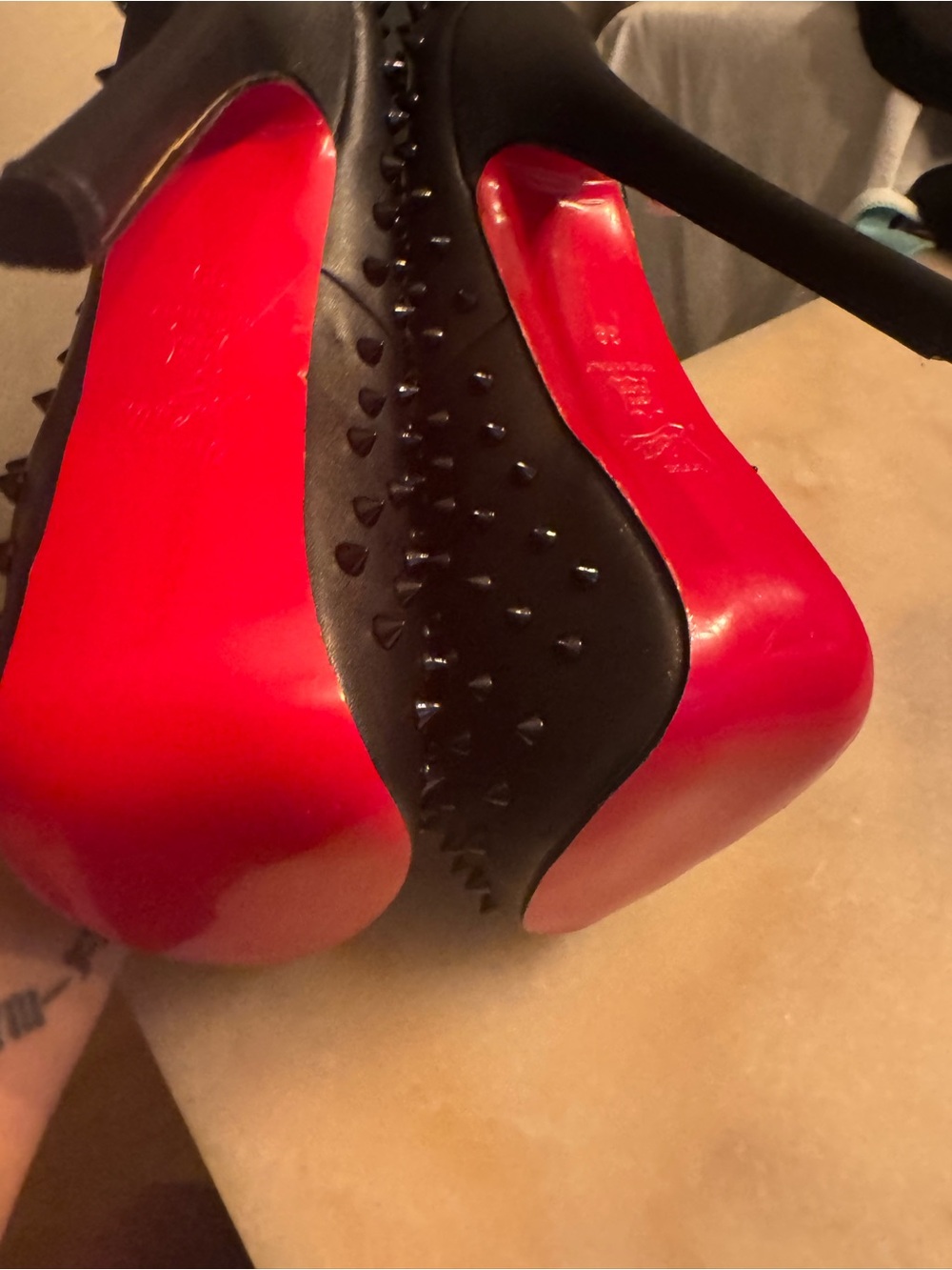 Christian Louboutin Black Studded Platform Stilettos with Red Soles - Picture 7 of 9